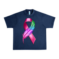 Navy Breast Cancer Ribbon with Feather Urban Heavy Tee - texasbilliewilder