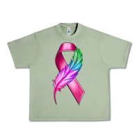 Oil Green Breast Cancer Ribbon with Feather Urban Heavy Tee - texasbilliewilder