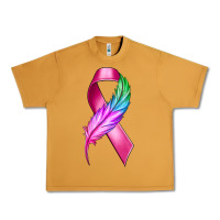 Peanut Butter Breast Cancer Ribbon with Feather Urban Heavy Tee - texasbilliewilder