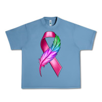 Pebble Blue Breast Cancer Ribbon with Feather Urban Heavy Tee - texasbilliewilder
