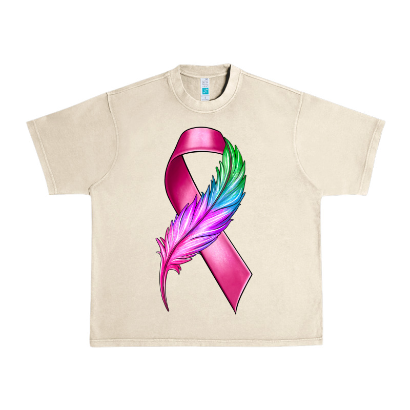 Breast Cancer Ribbon With Feather Urban Heavy Tee by texasbilliewilder | Teevron
