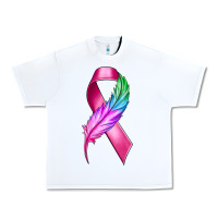 White Breast Cancer Ribbon with Feather Urban Heavy Tee - texasbilliewilder
