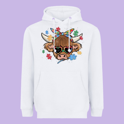 Autism Awareness Cow Heavyweight Hoodie Designed By Maliassmallbusiness