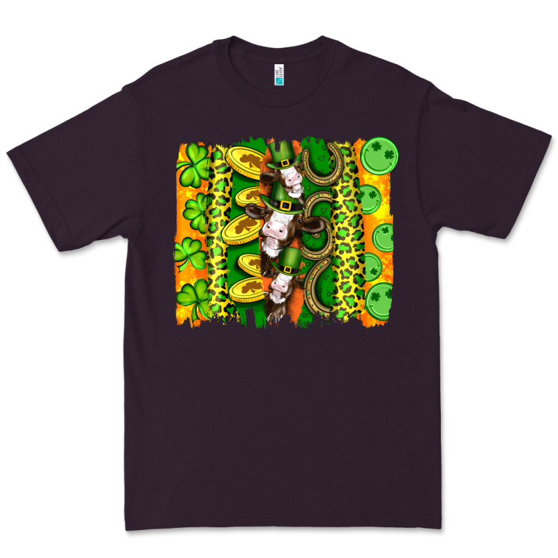 St Patricks Cow And Coin Wıth Clovers And Leopard Brushstrokes Premium Tee by Artiststas | Teevron