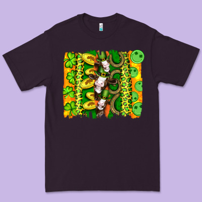St Patricks Cow And Coin Wıth Clovers And Leopard Brushstrokes Premium Tee Designed By Artiststas
