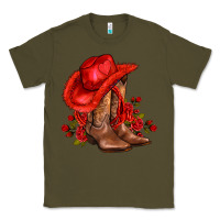 Army Green valentines day cowboy boots red  and roses Classic Tee - AdoDesignShop