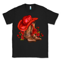 Black valentines day cowboy boots red  and roses Classic Tee - AdoDesignShop
