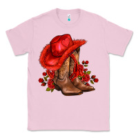 Bubblegum Pink valentines day cowboy boots red  and roses Classic Tee - AdoDesignShop