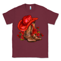 Burgundy valentines day cowboy boots red  and roses Classic Tee - AdoDesignShop