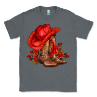 Charcoal Heather valentines day cowboy boots red  and roses Classic Tee - AdoDesignShop