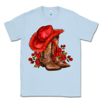 Dusty Blue valentines day cowboy boots red  and roses Classic Tee - AdoDesignShop