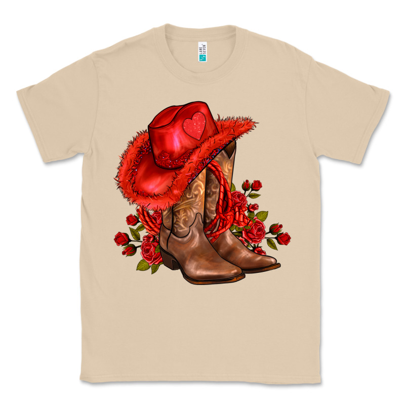 Valentines Day Cowboy Boots Red  And Roses Classic Tee by AdoDesignShop | Teevron