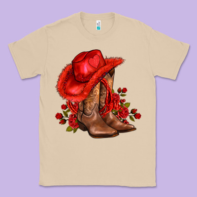 Valentines Day Cowboy Boots Red  And Roses Classic Tee Designed By Adodesignshop
