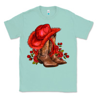 Seafoam valentines day cowboy boots red  and roses Classic Tee - AdoDesignShop