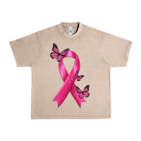 French Oak Breast Cancer Ribbon with Butterfly Urban Heavy Tee - texasbilliewilder