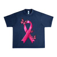 Navy Breast Cancer Ribbon with Butterfly Urban Heavy Tee - texasbilliewilder