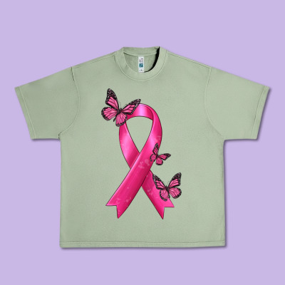 Breast Cancer Ribbon With Butterfly Urban Heavy Tee Designed By Texasbilliewilder