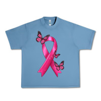 Pebble Blue Breast Cancer Ribbon with Butterfly Urban Heavy Tee - texasbilliewilder