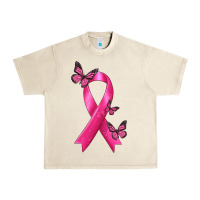Sandshell Breast Cancer Ribbon with Butterfly Urban Heavy Tee - texasbilliewilder