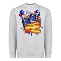 Heather Grey hotdog with beers billie wilder Heavyweight Sweatshirt - texasbilliewilder