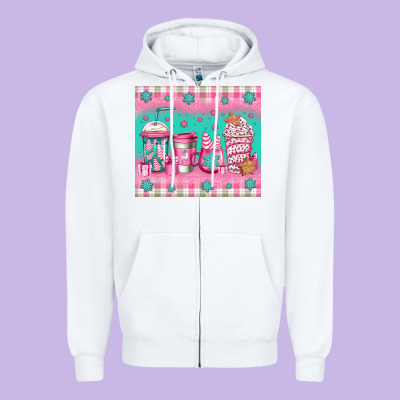 Pink Christmas Coffee Zipper Hoodie Designed By Jasminsmagicworld