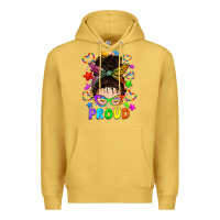 Antique Gold LGBTQ+ Messy Bun With Colorful Stars Premium Hoodie - BundleAndBundleShop