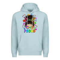Blue Mist LGBTQ+ Messy Bun With Colorful Stars Premium Hoodie - BundleAndBundleShop