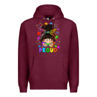 Burgundy LGBTQ+ Messy Bun With Colorful Stars Premium Hoodie - BundleAndBundleShop