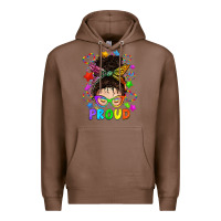 Chestnut LGBTQ+ Messy Bun With Colorful Stars Premium Hoodie - BundleAndBundleShop