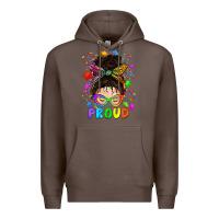 Coffee LGBTQ+ Messy Bun With Colorful Stars Premium Hoodie - BundleAndBundleShop