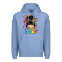 Colony Blue LGBTQ+ Messy Bun With Colorful Stars Premium Hoodie - BundleAndBundleShop