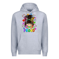 Heather Grey LGBTQ+ Messy Bun With Colorful Stars Premium Hoodie - BundleAndBundleShop