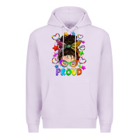 Lilac LGBTQ+ Messy Bun With Colorful Stars Premium Hoodie - BundleAndBundleShop