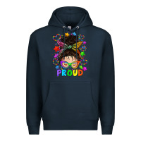 Navy LGBTQ+ Messy Bun With Colorful Stars Premium Hoodie - BundleAndBundleShop