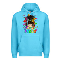 Ocean Blue LGBTQ+ Messy Bun With Colorful Stars Premium Hoodie - BundleAndBundleShop