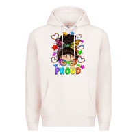 Pale Pink LGBTQ+ Messy Bun With Colorful Stars Premium Hoodie - BundleAndBundleShop
