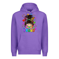 Purple LGBTQ+ Messy Bun With Colorful Stars Premium Hoodie - BundleAndBundleShop