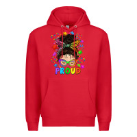 Red LGBTQ+ Messy Bun With Colorful Stars Premium Hoodie - BundleAndBundleShop