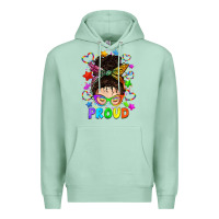 Seafoam LGBTQ+ Messy Bun With Colorful Stars Premium Hoodie - BundleAndBundleShop