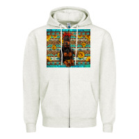 Oatmeal Heather doberman with western background Zipper Hoodie - Artiststas