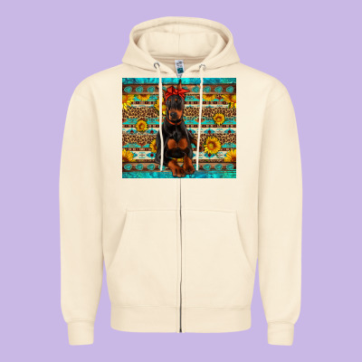 Doberman With Western Background Zipper Hoodie Designed By Artiststas