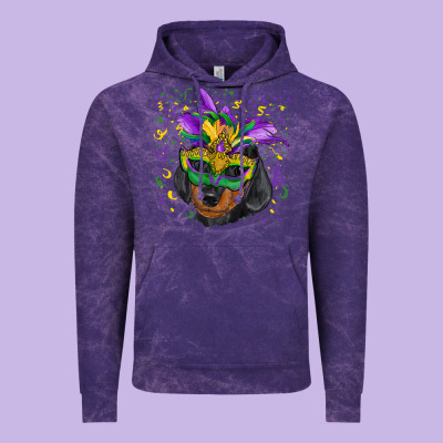 Vintage Hoodie Mardi Gras Dachshund Puppy with Mask
