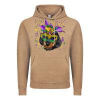 Vintage Coffee Mardi Gras Dachshund Puppy with Mask Vintage Hoodie - RanaPortraitStore