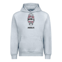 Heather Grey Pink Flower on Cyan Background Mom Skull Urban Hoodie - Bettercallsaul
