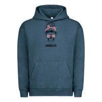 Pigment Midnight Navy Pink Flower on Cyan Background Mom Skull Urban Hoodie - Bettercallsaul