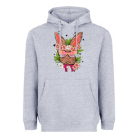 Heather Grey bunny with floral Heavyweight Hoodie - MaliasSmallBusiness