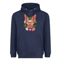 Navy bunny with floral Heavyweight Hoodie - MaliasSmallBusiness