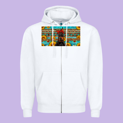 Doberman With Sunflowers License Plate Zipper Hoodie Designed By Artiststas