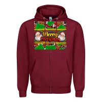 Burgundy merry Christmas with Santa Claus Zipper Hoodie - AdoDesignShop