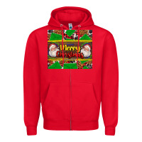 Red merry Christmas with Santa Claus Zipper Hoodie - AdoDesignShop